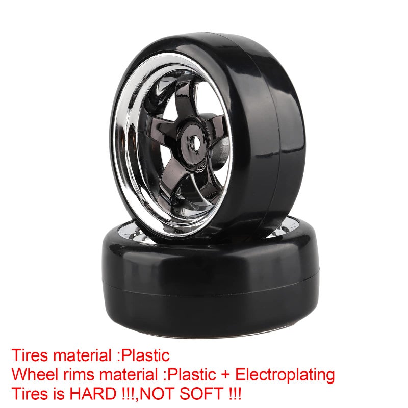 Shaluoman Plating 5-Spoke 12mm Hub Wheel Rims with Hard Plastic Tires for RC 1:10 Drift Car Color Black, 1/10 RC Tires and Wheels for 1/10 Redcat HSP HPI RC Drift Cars - Image 2